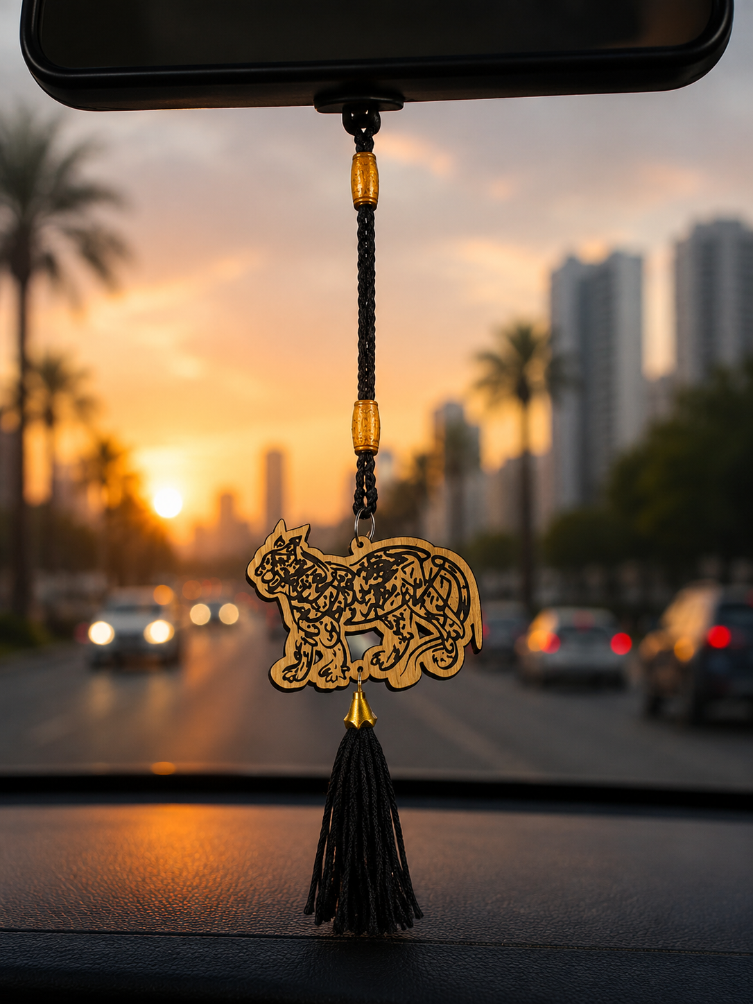 Beautiful Car Mirror Hang Nad e Ali AS Lion With Tassels – Islamic Car Hanging