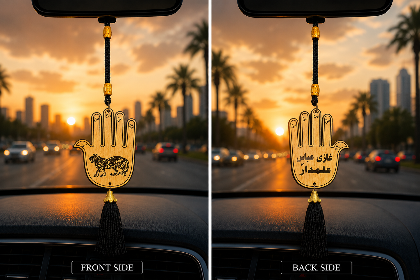 Beautiful Car Mirror Hang Panja Panjetan AS & Mola Abbas AS With Tassels – Islamic Hanging