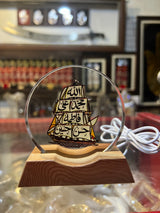 Ya Hussain (AS) & Panjetan AS 3D LED Lamp – Azakhana Decor | Wooden Base Mirror Finish | 5 Inch Spiritual Light