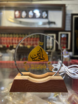 Ya Hussain (AS) & Panjetan AS 3D LED Lamp – Azakhana Decor | Wooden Base Mirror Finish | 5 Inch Spiritual Light