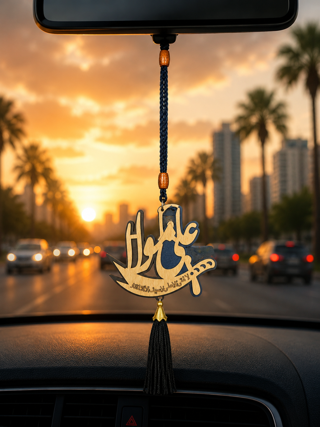 Beautiful Car Mirror Hang Ali Mola AS With La Fatah Ila Ali La Saif Ila Zulfiqar – Tassels Islamic Hanging