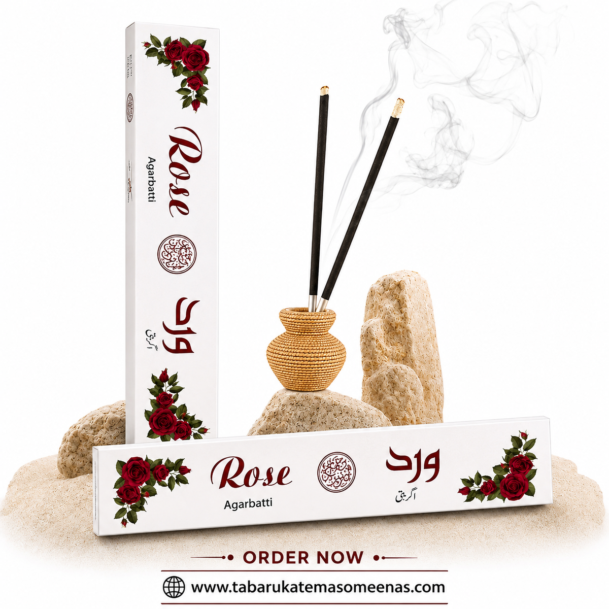 Rose Agarbatti | Oudh Stick, Musk & Sandal Powder Sugar | 6 Sticks Per Box