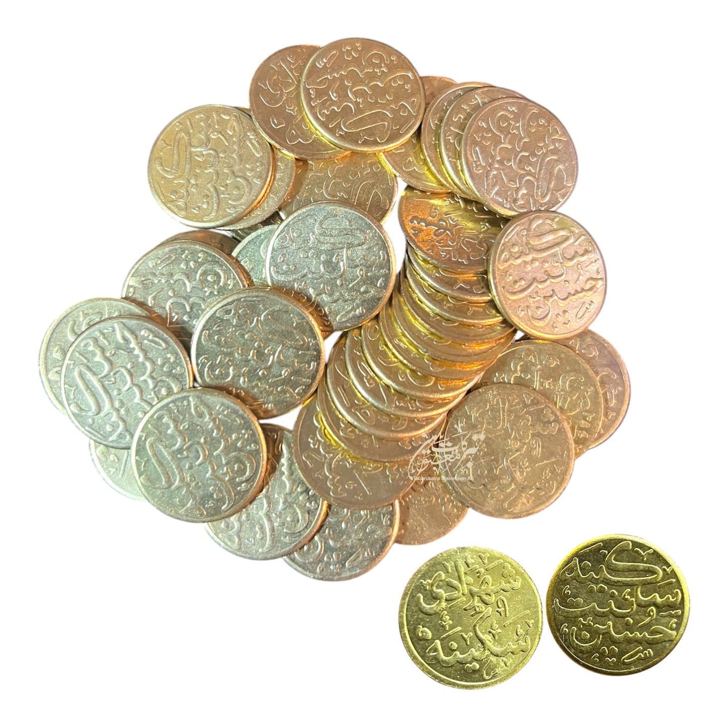 Barkati Coin Shahzadi Sakina Bint Al Hussain (AS) – 1 Inch Pital Golden Polish | Best Tabaruk for Majlis & Muharram | 50pcs Pack