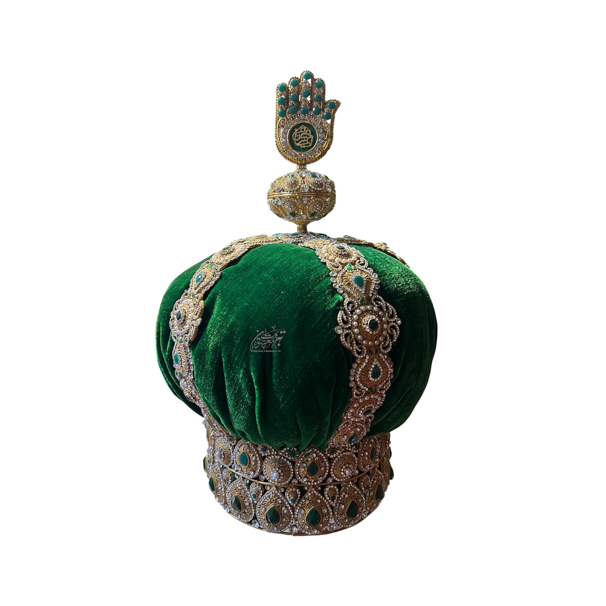 Beautiful Taaj for Imam Hassan Al-Mujtaba AS | Manjus Work Stones with Green Velvet
