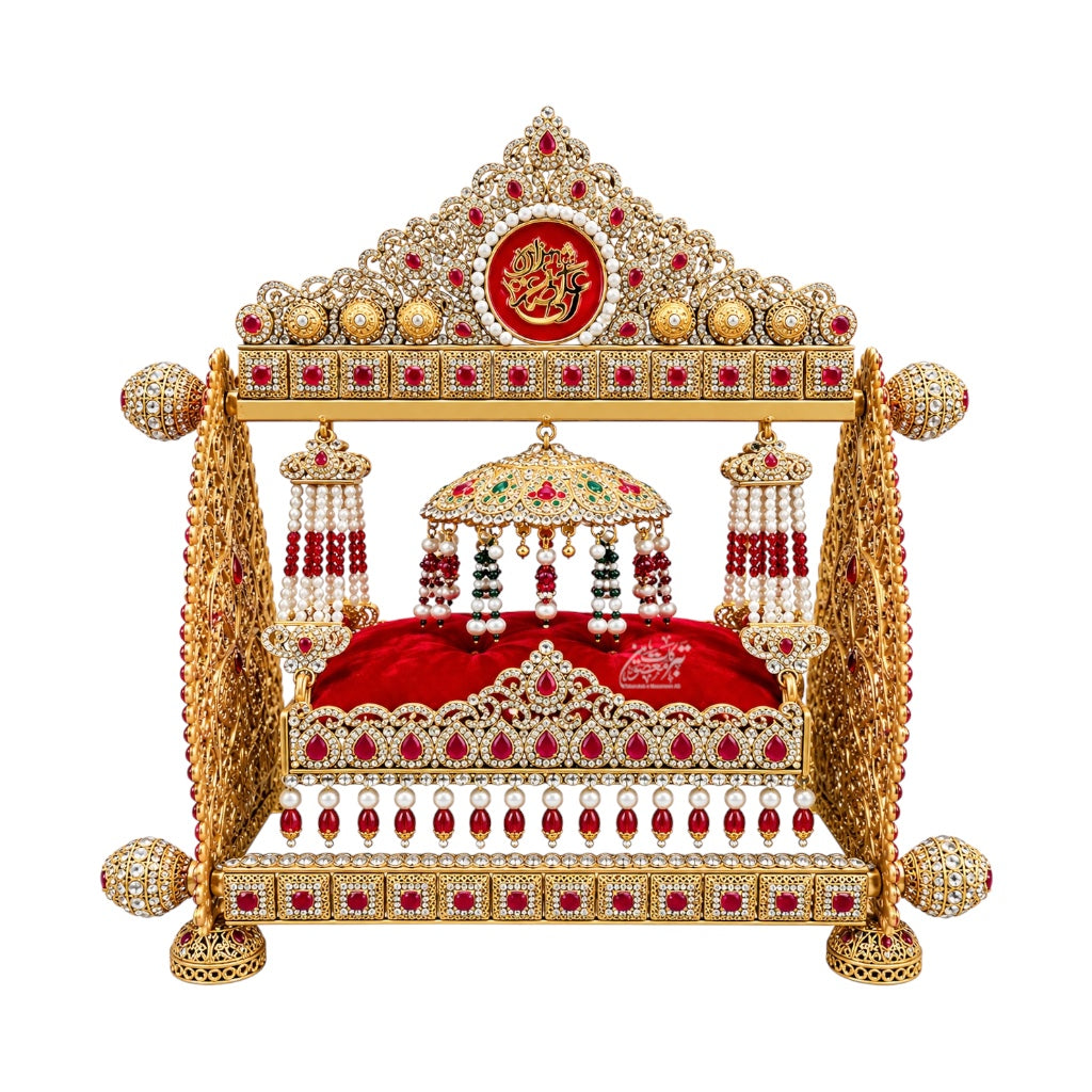 Beautiful Jhoola Shahzada Ali Asghar (AS) | Manjus Work & Multicolor Stones | 13 Inch
