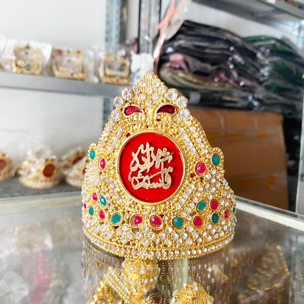 Taj Hazrat Qasim Golden with Green and Red Stones