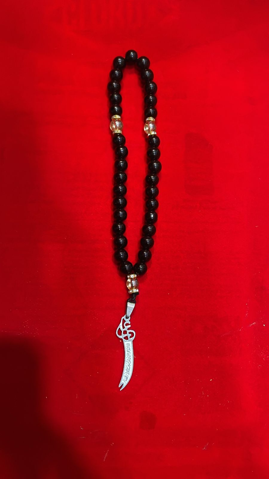Beautiful Tasbeeh With Zulfiqar | Black Stones 8mm 33 Beads