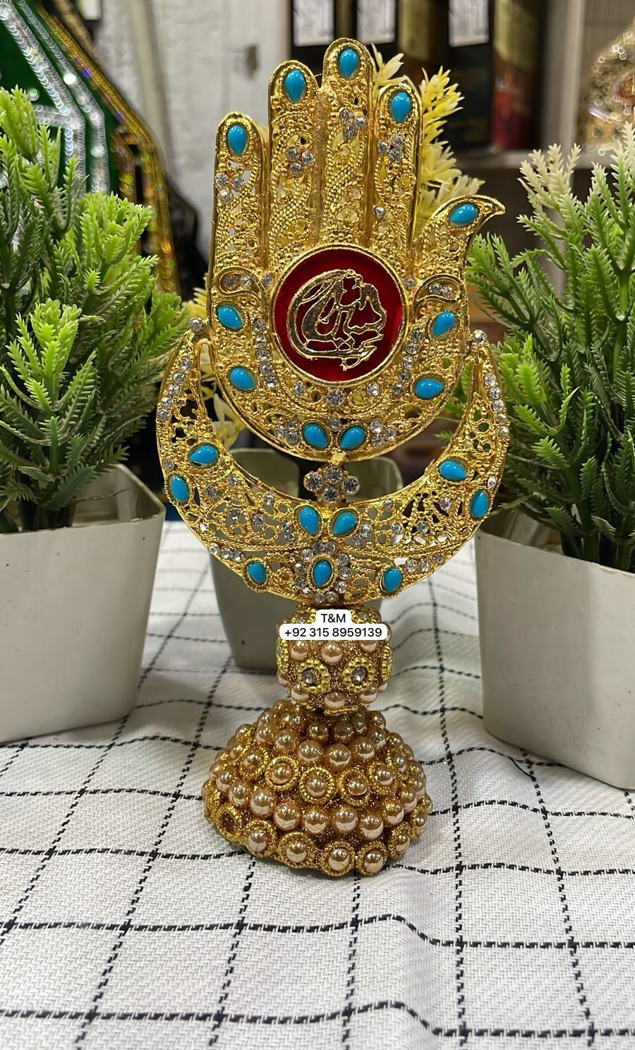 Alam Mola Abbas AS Table Stand Moon Shap Ferozi Stone Work