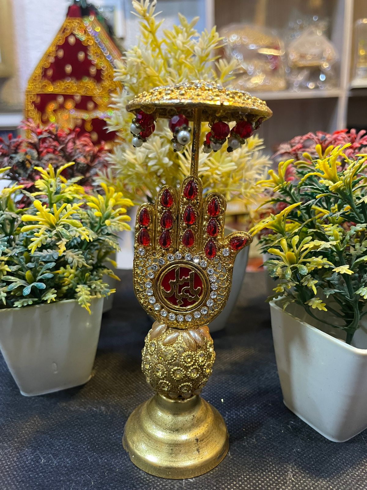 Alam Mola Abbas AS Table Stand With Umbralla Red Stone Work