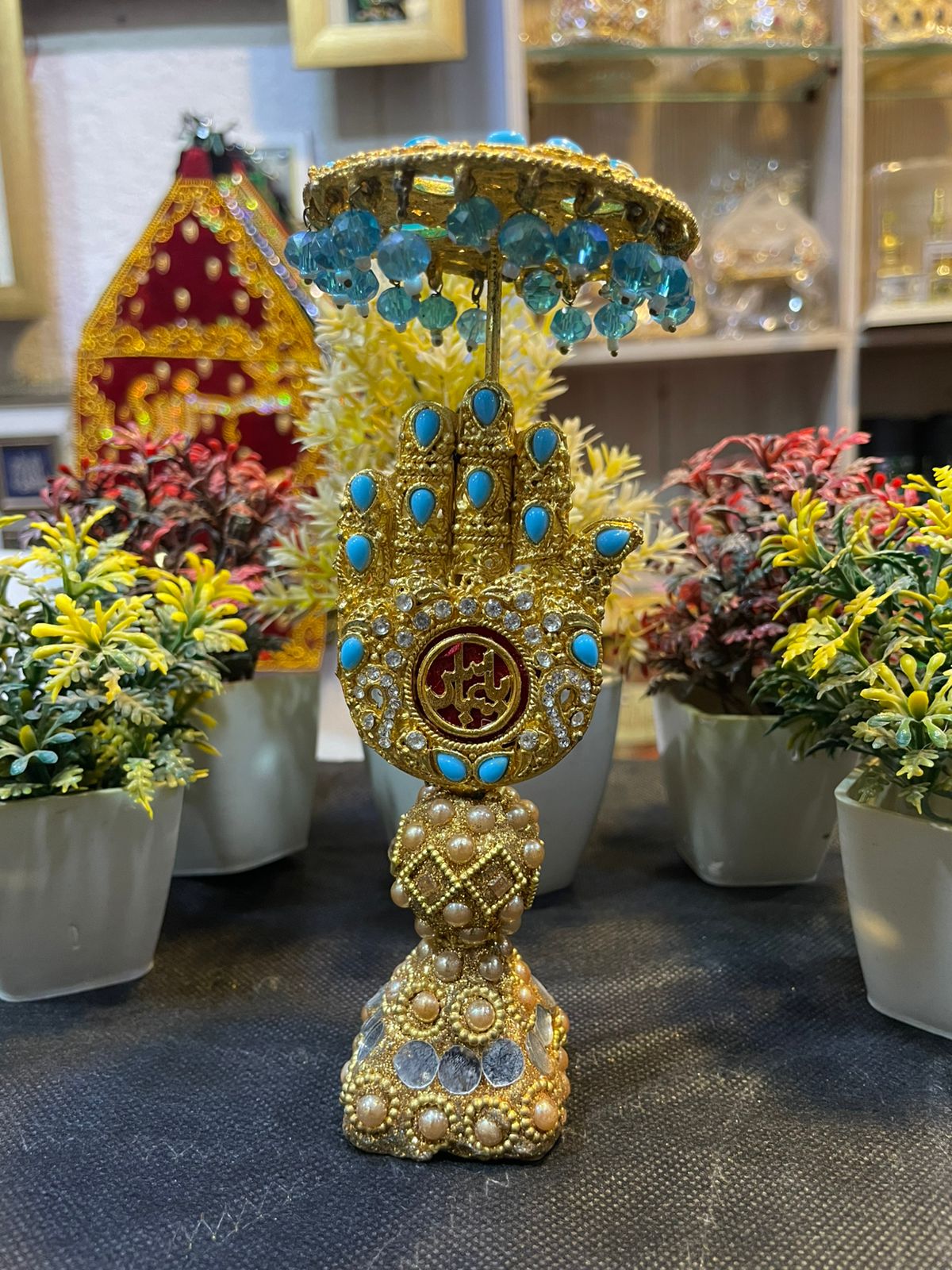 Alam Mola Abbas AS Table Stand With Umbralla Ferozi Stone Work