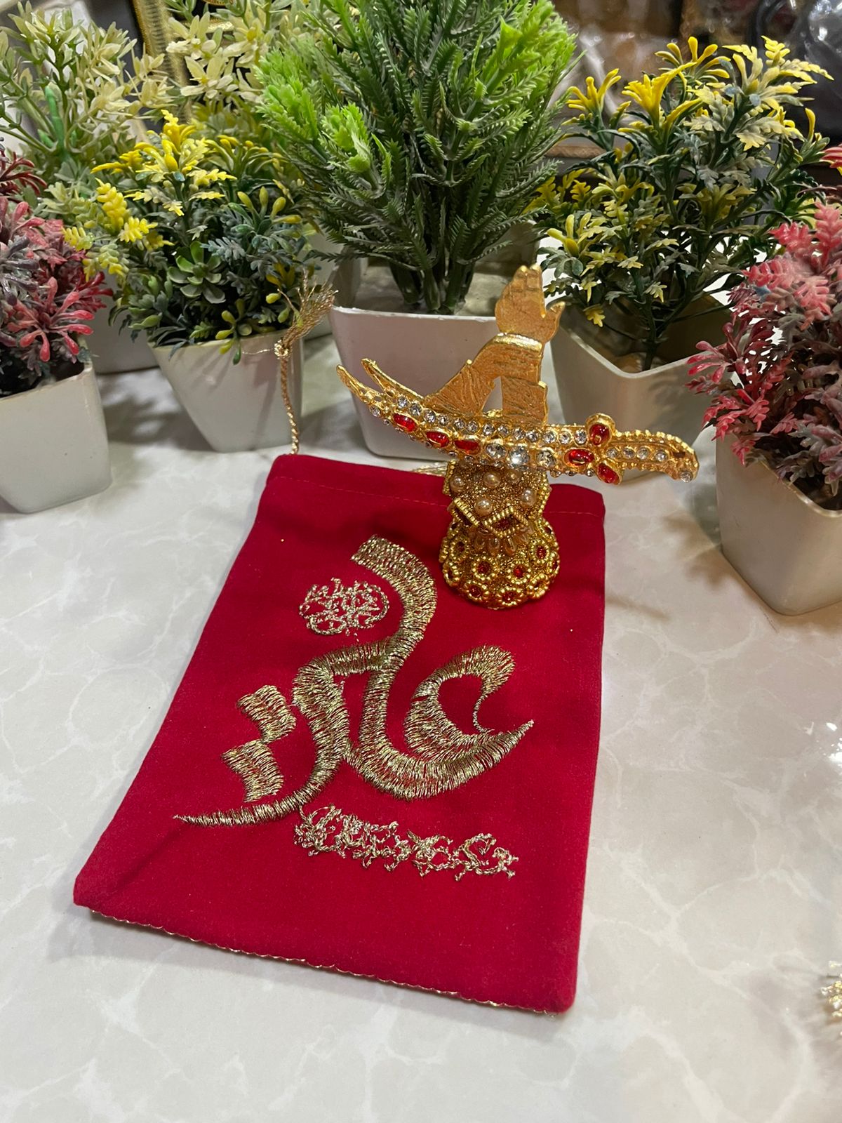 New Arrival Zuliqar With Gahder Stand With Red Velvet Pouch Golden Work Embroidery