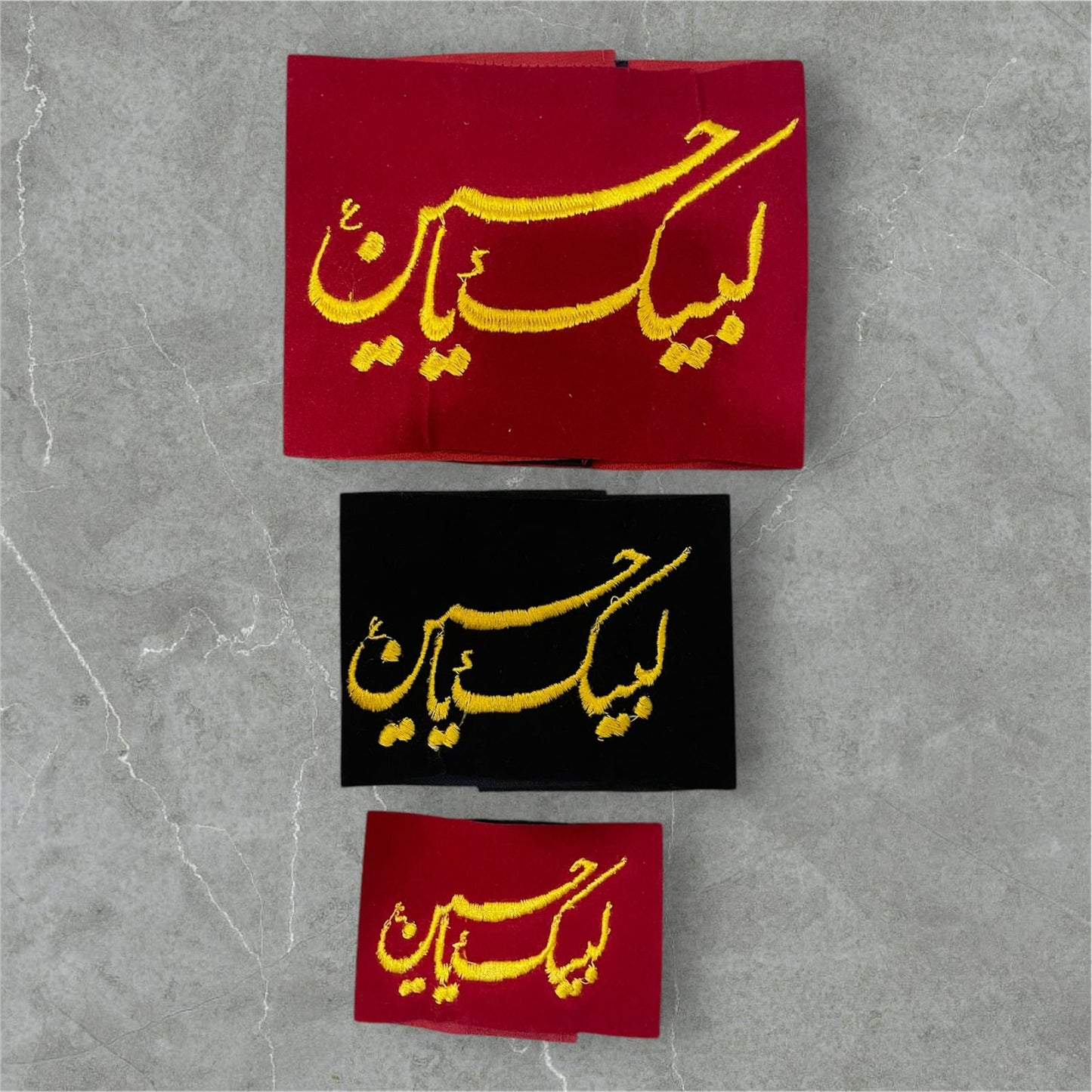  Bazu Bandh Labbaik Ya Hussain AS | Fabric Red Velvet Embroidery High Quality | 3 Sizes Available