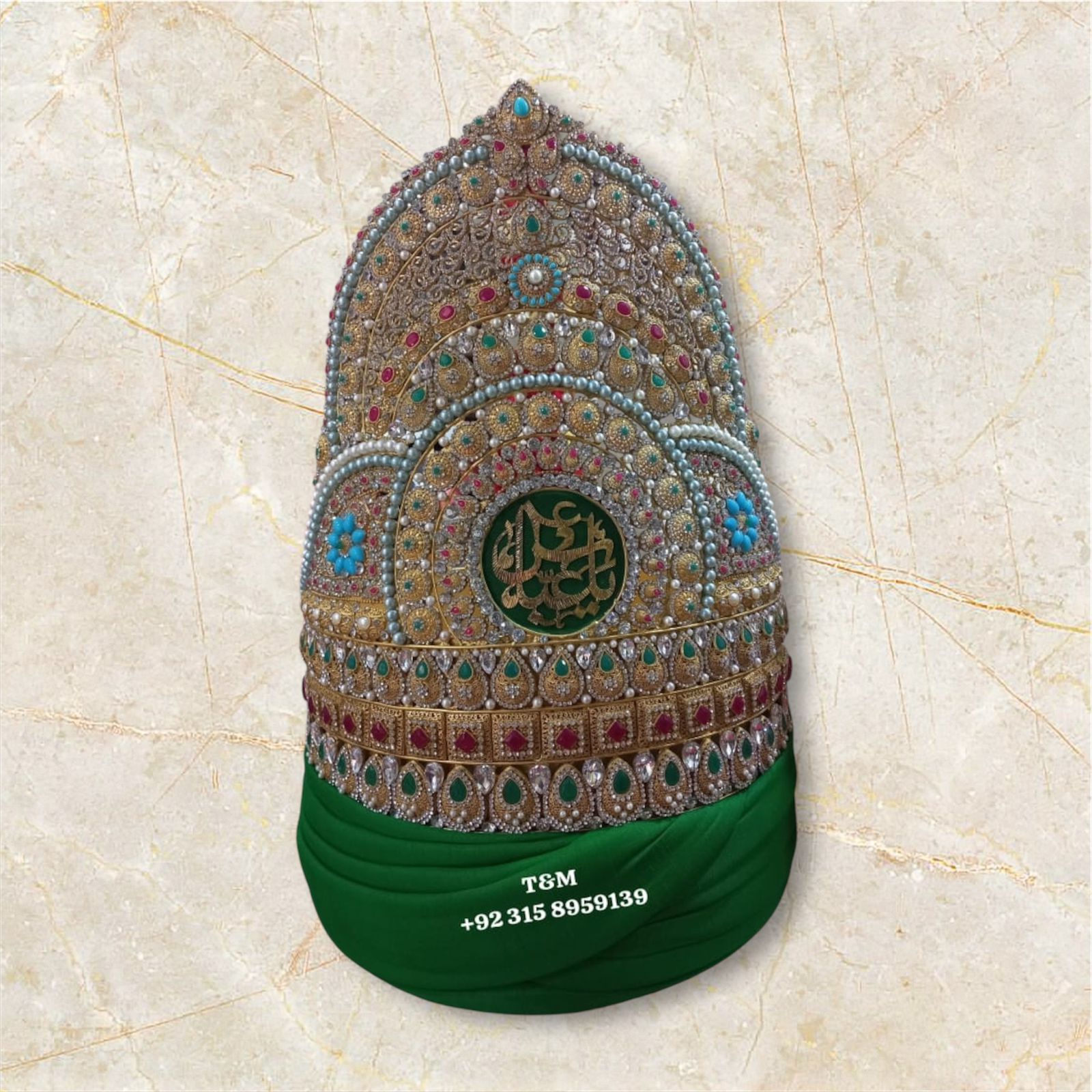 Beautiful Taaj With Amama Hazrat Abbas  AS | Materail Manjus Work Pearls With Green Stones High Quality