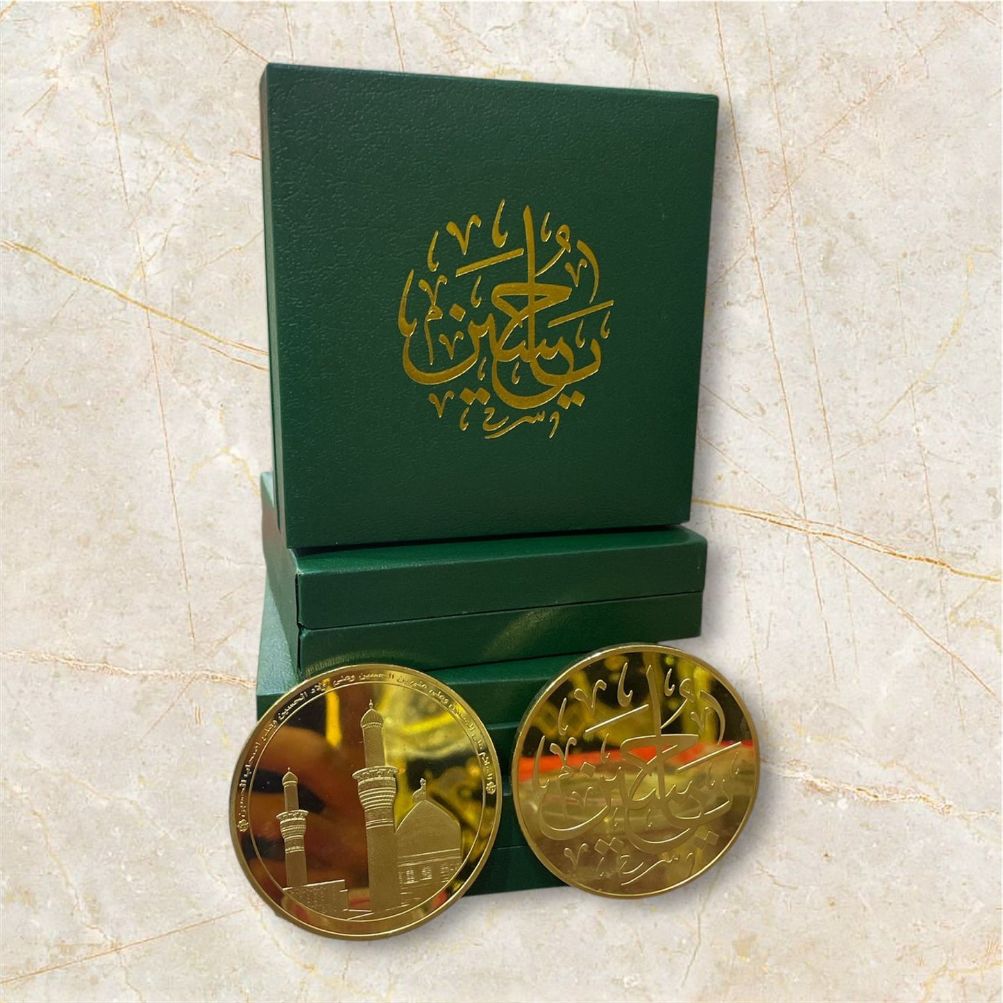 New Arrival Karbala Big Coin With Orignal Box | Front Side Roza Imam Hussain AS & Back Side Calligraphy Ya Hussain AS | Size 2.5 Inch  