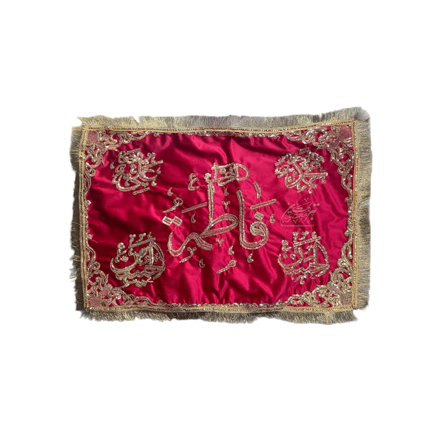Beautiful Pillow Cover Fatima SA With Panjetan Names | | Fabric Maroon Velvet Work Machine Embroidery & Sitara