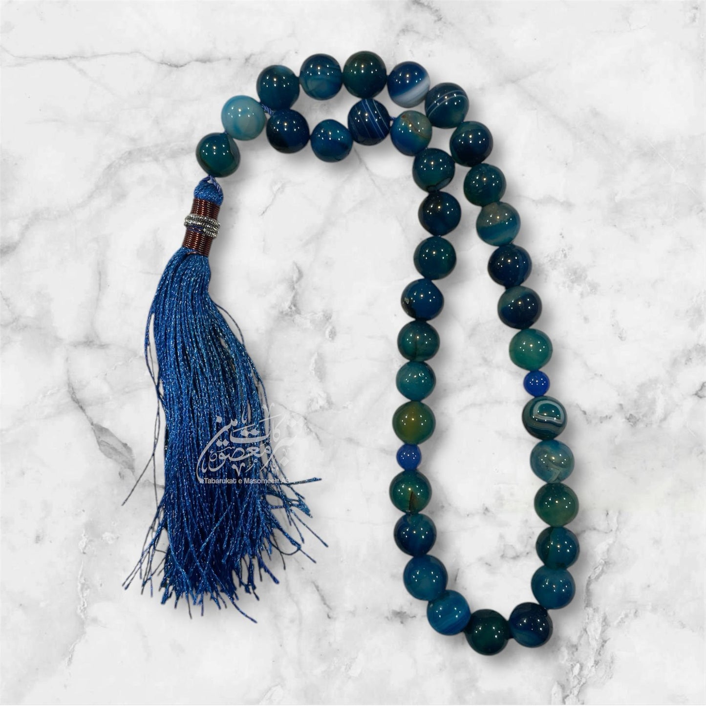 Beautiful Tasbeeh Blue Aqeeq Stones High Quality Stones | Size 33 Beads , 12mm