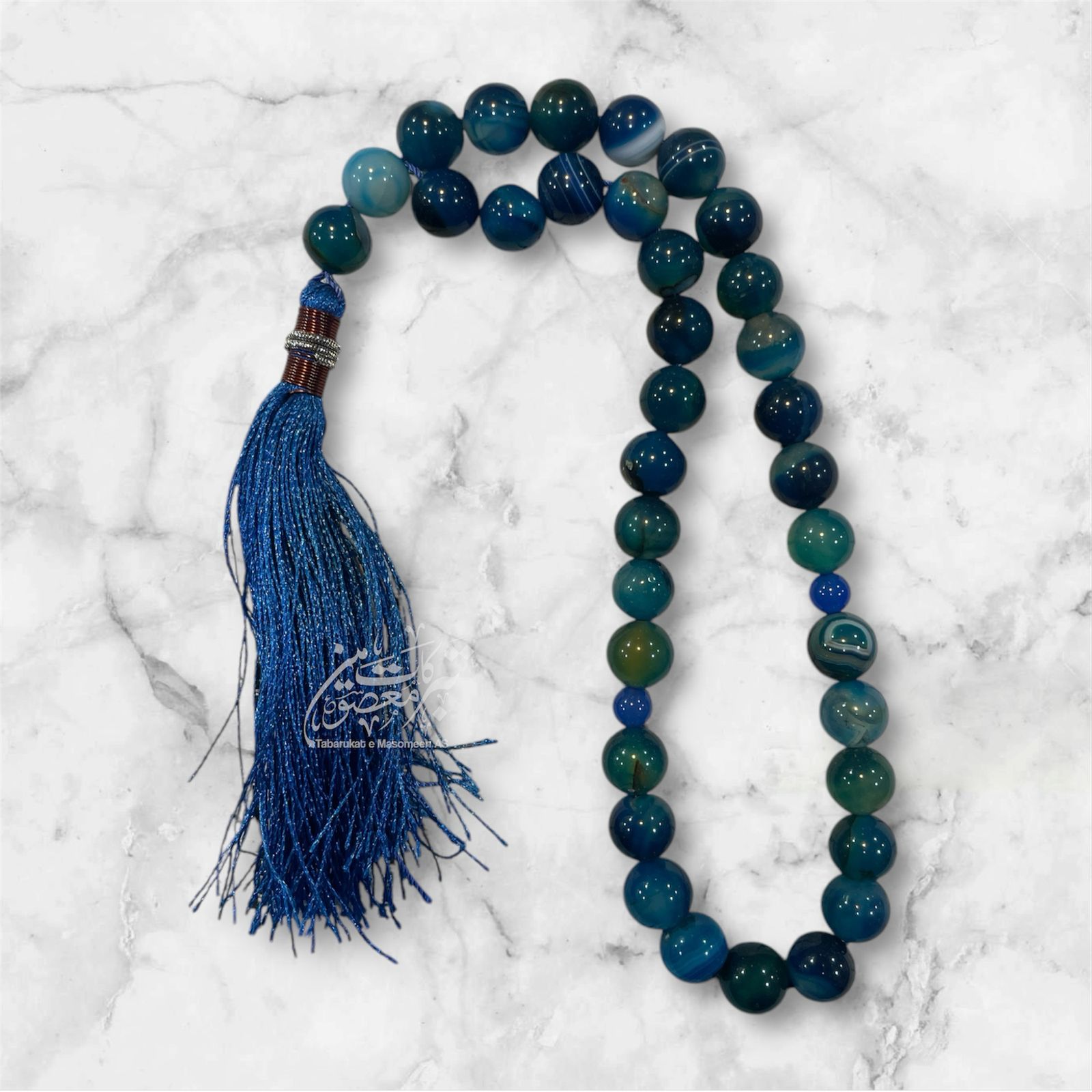 Beautiful Tasbeeh Blue Aqeeq Stones High Quality Stones | Size 33 Beads , 12mm