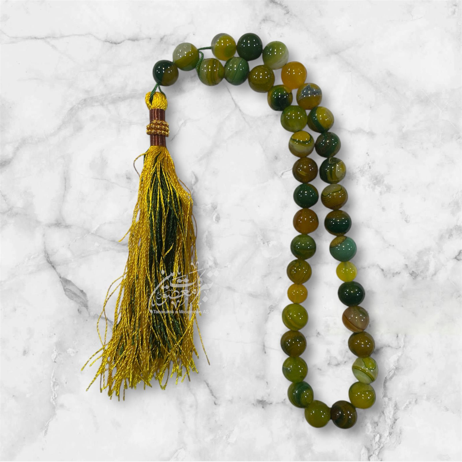 Beautiful Tasbeeh Yellow Mix Aqeeq Stones High Quality Stones | Size 33 Beads , 12mm