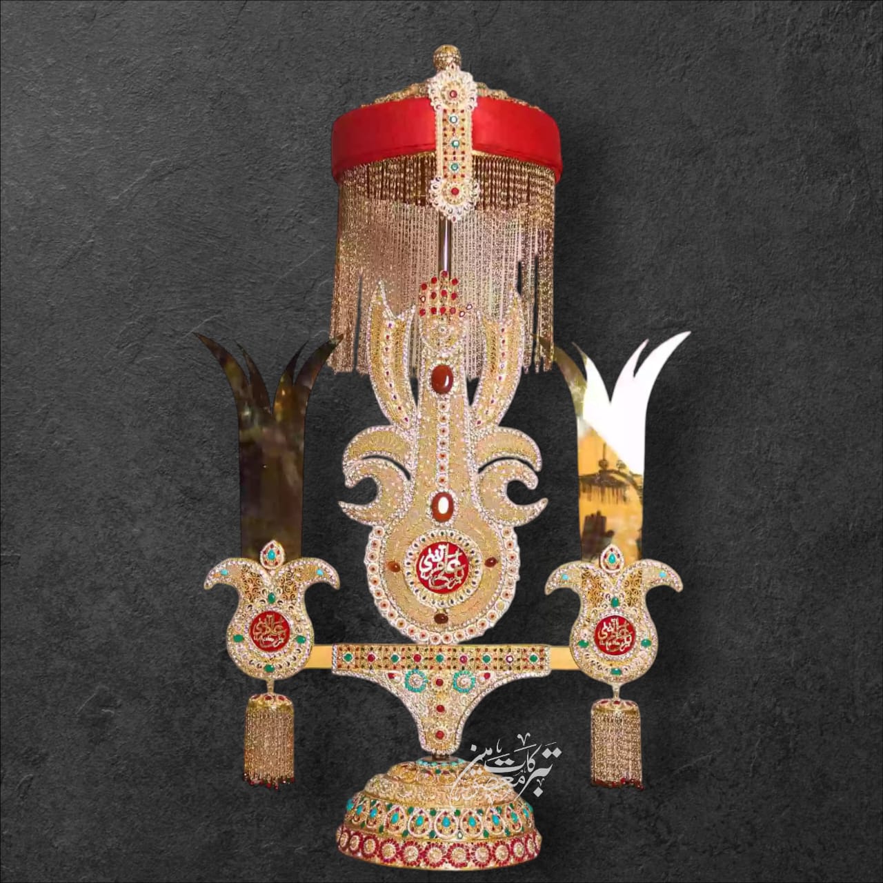 New Arrival Base Azakhana Panja With Taaj Amama & Zulfiqars Two Sides | Material Manjus Work Stones