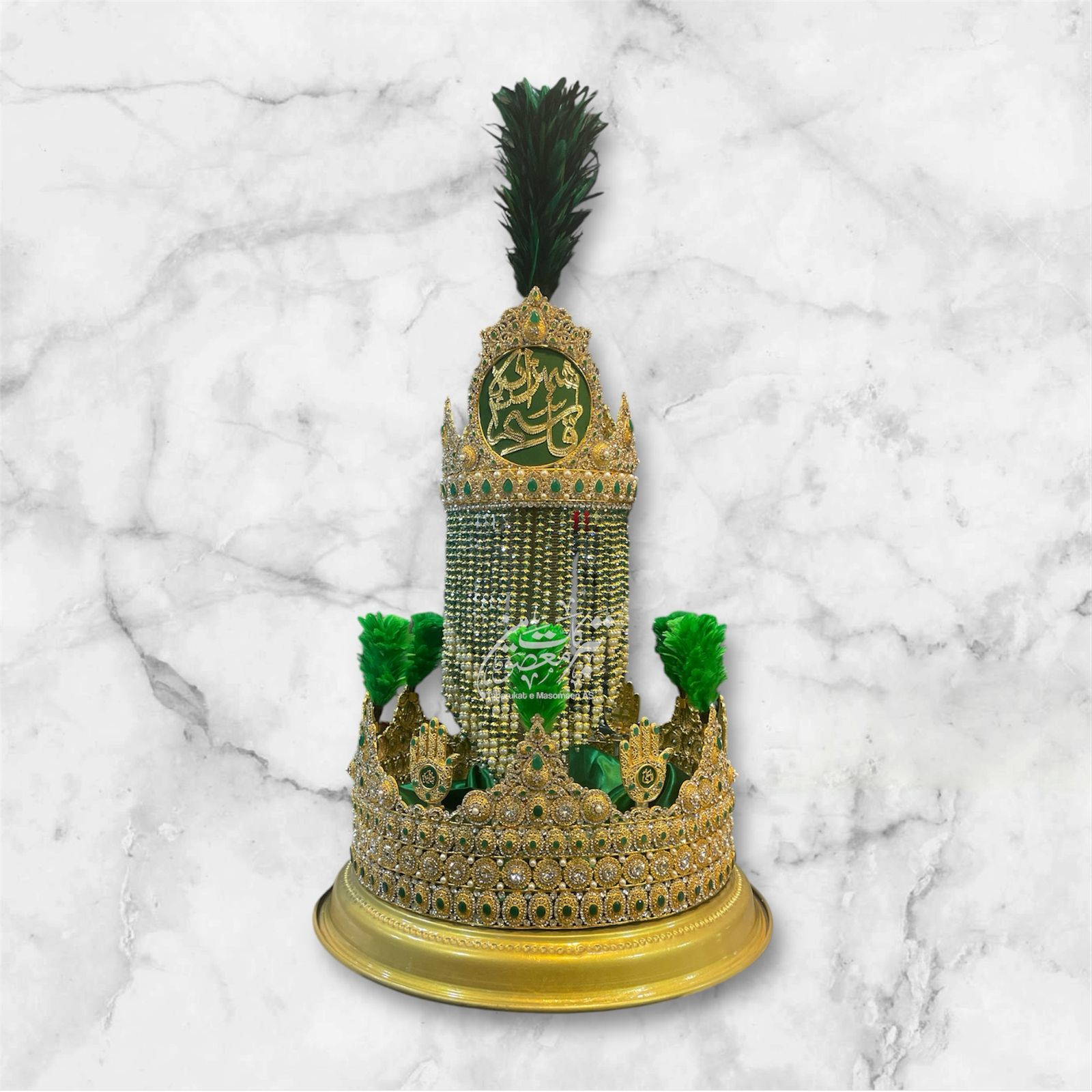 Beautiful Mehndi Shahzada Qasim AS | Taaj Material Kashi & Work Green Stones Tray Golden Steel 