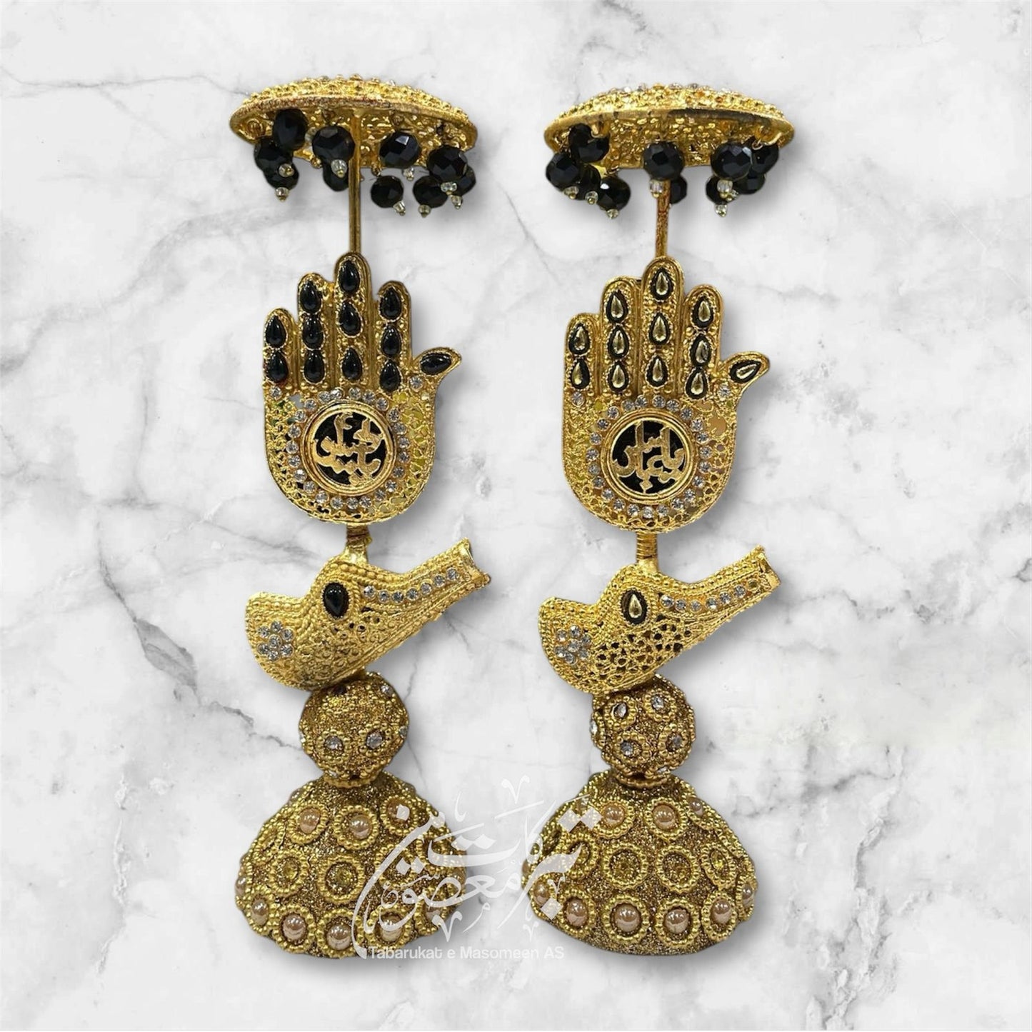 Beautiful Ya Abbas AS & YA Hussain AS Table Stand Alam Mashaq With Umbralla | Work Kashi With Stones Black, Ferozi & Red Color