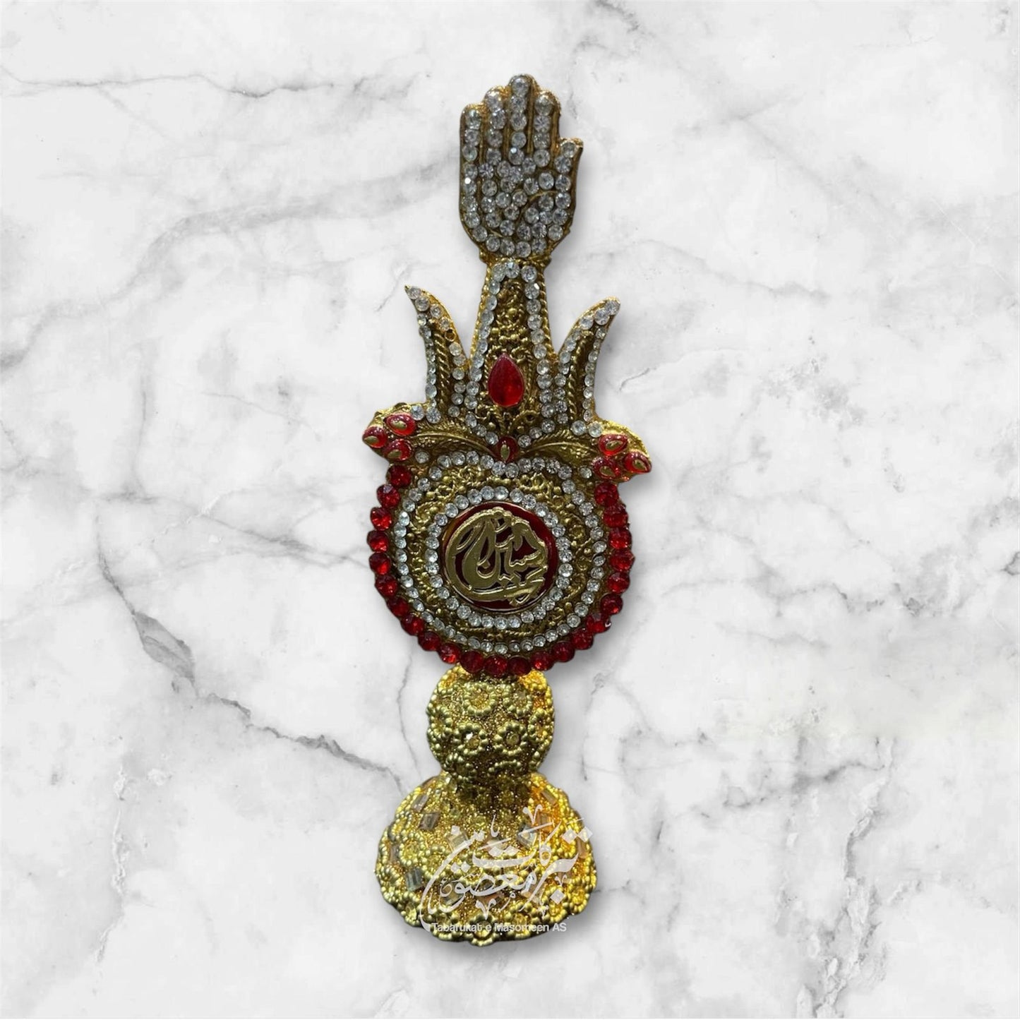 Beautiful Ya Hussain AS Table Stand Alam Zulfiqar Shape | Work Kashi With Stones Red Color