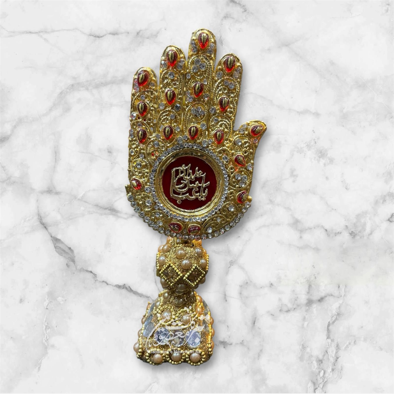 Beautiful Ya Abbas AS Table Stand Alam | Work Kashi With Stones Red Color