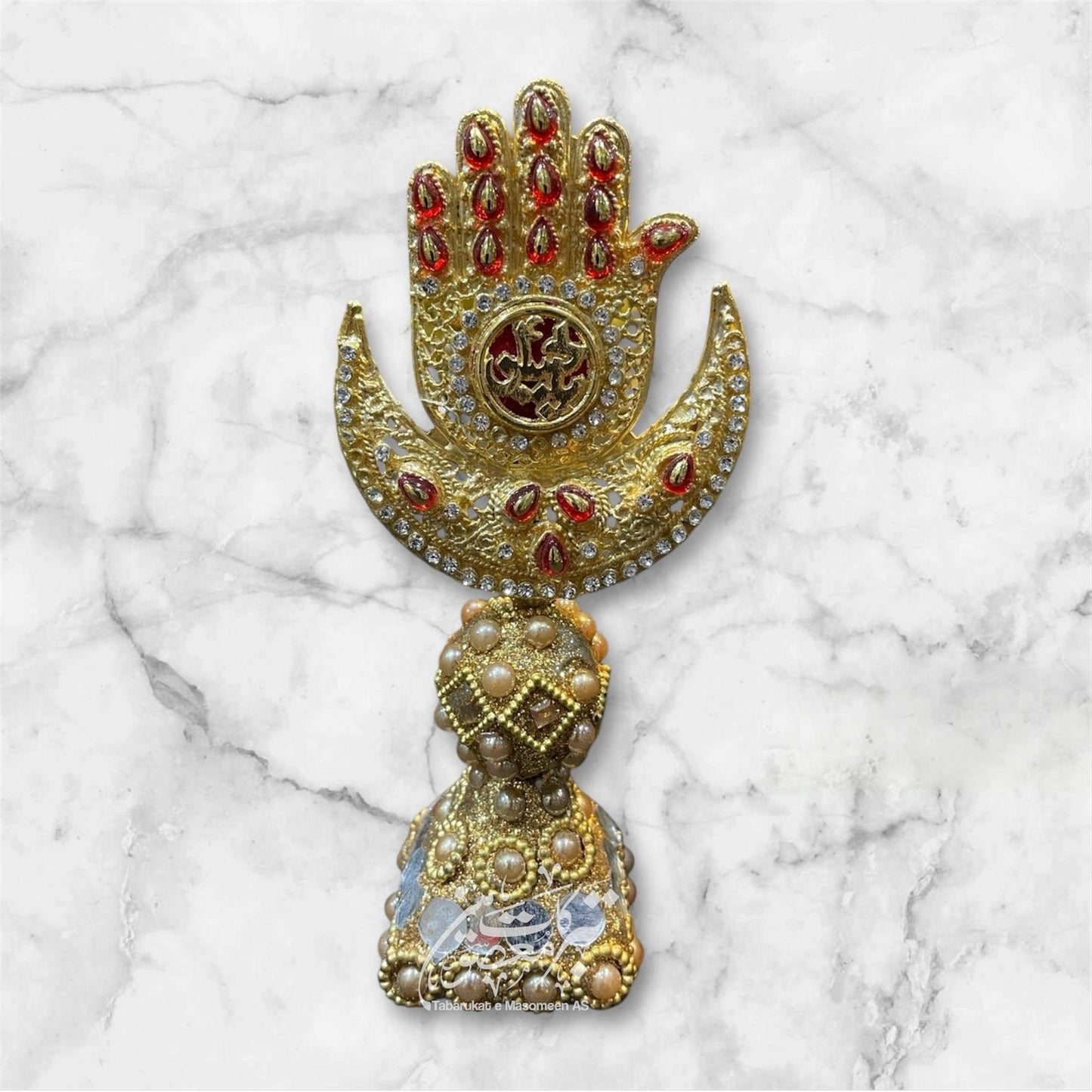 Beautiful Ya Hussain AS Table Stand  Moon Shape Alam | Work Kashi With Stones Red Color