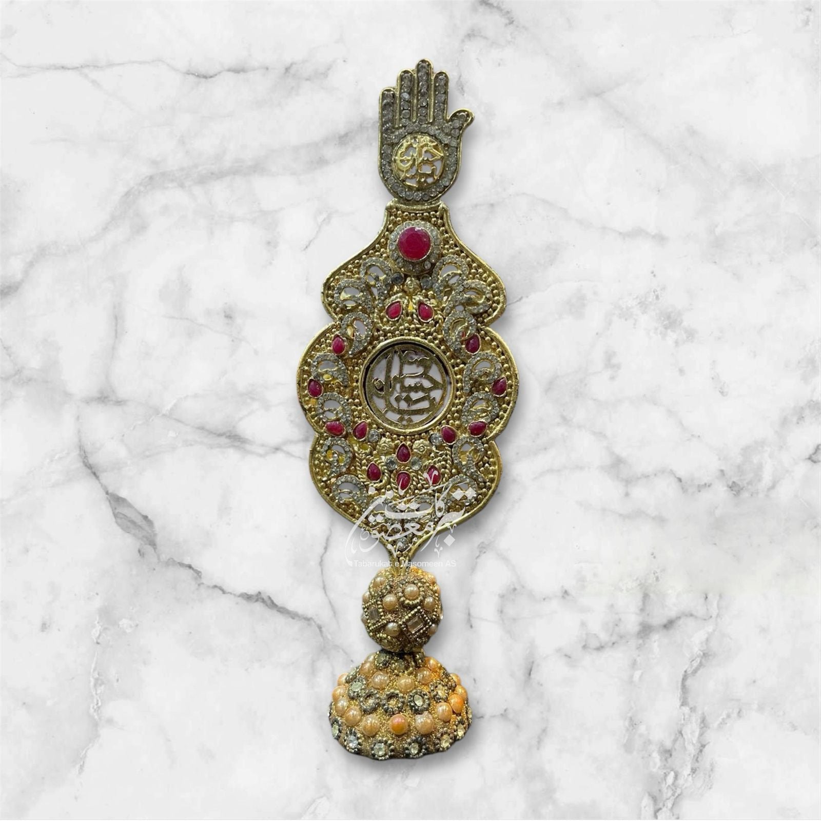 Beautiful Ya Hussain AS Table Stand Alam | Work Kashi With Stones Red Color