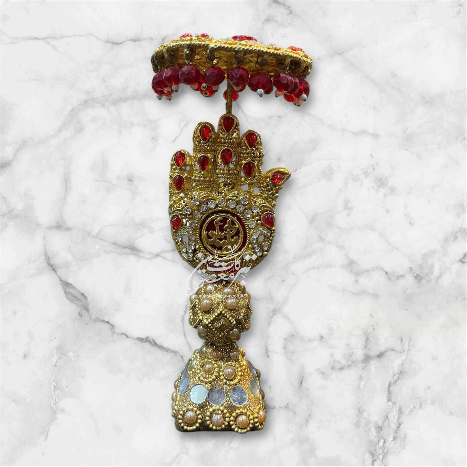 Beautiful Ya Abbas AS Table Stand Alam With Umbralla | Work Kashi With Stones Red Color