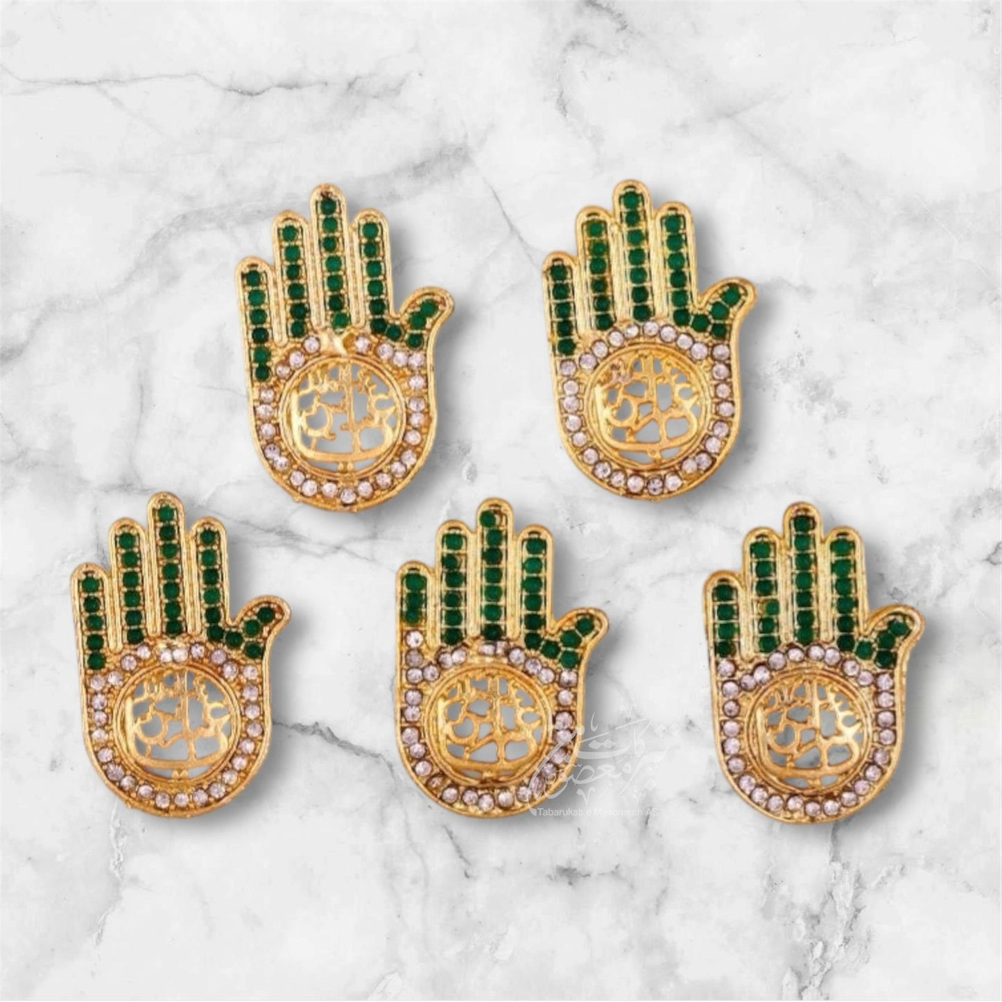 Ya Abbas Panja Badges With Green Stones Work | 12pcs Pack 