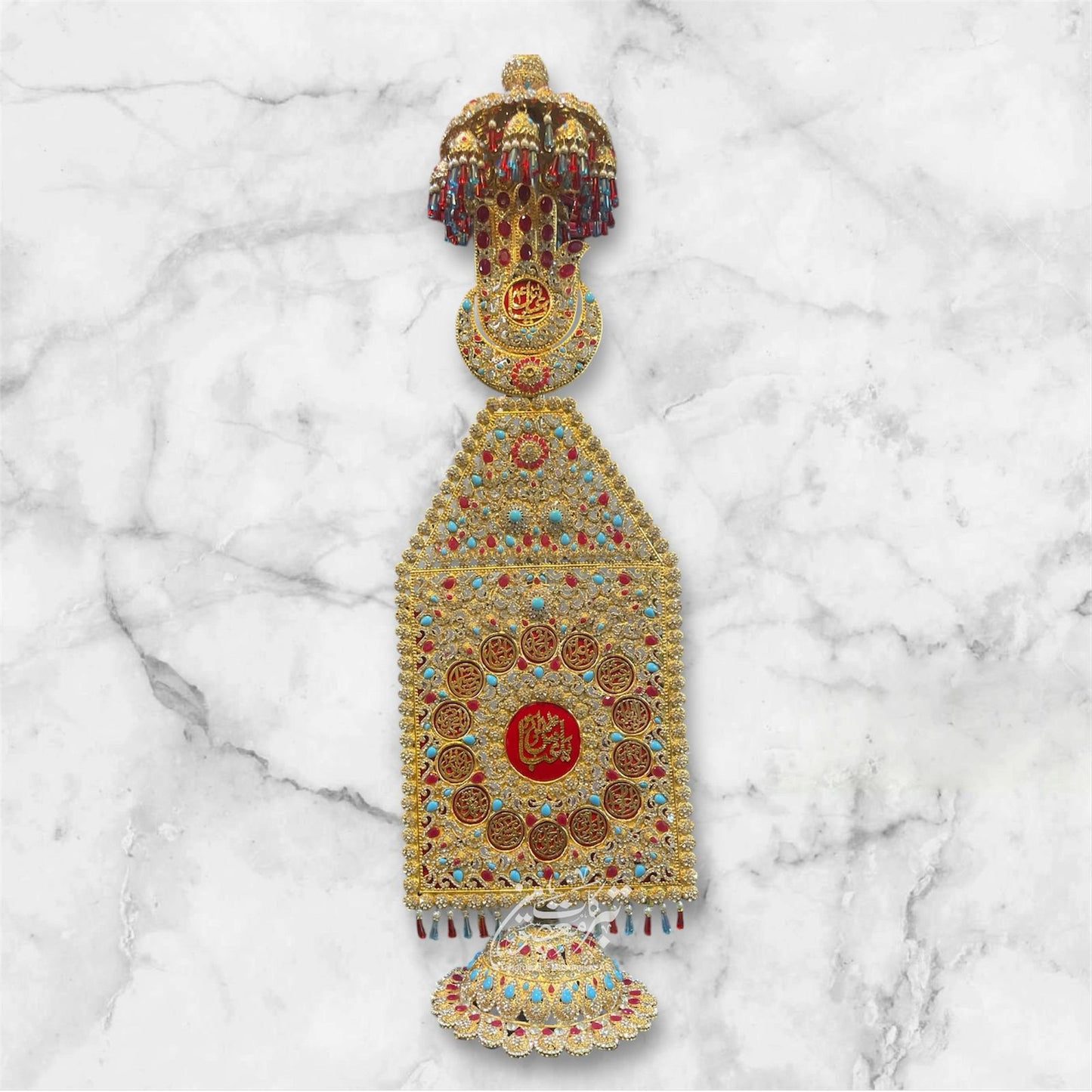 New Arrival Ya Abbas AS With Masomeen AS Names Table Stand Alam With Umbralla | Unique Design Work Kashi With Stones