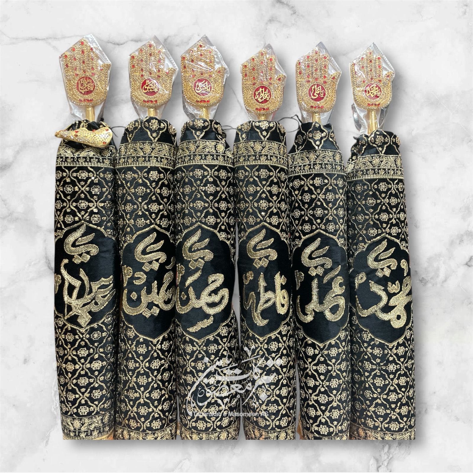 Beautiful Home Azakhana 6pcs Set Alam Panjetan AS & Ya Abbas AS | Size 30 inch | Work Black Velvet Machine Embroidery Work Compelet