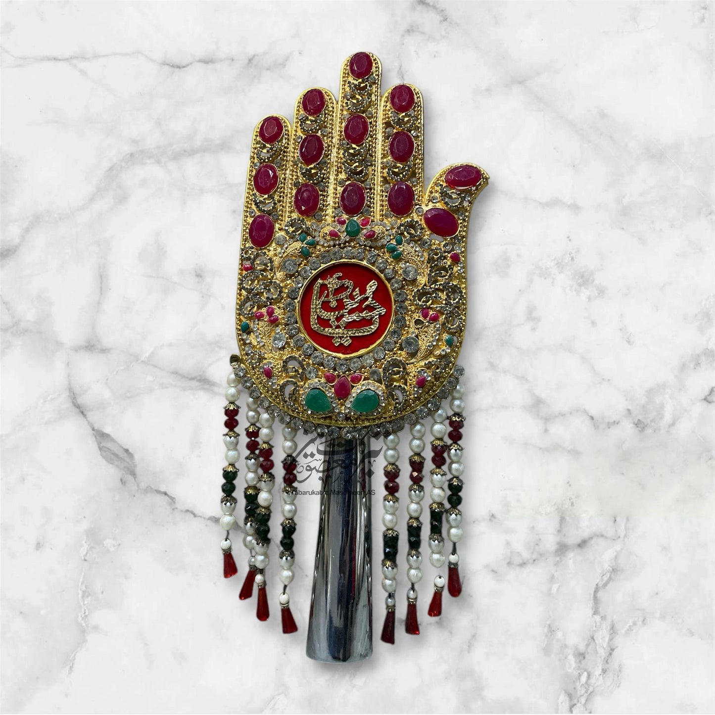 Beautiful Panja Mola Hussain AS | Material Manjus Work Red and Green Stones Combination