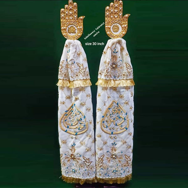 Ya Hussain and Ya Abbas Patka Set of 2 with Panja White