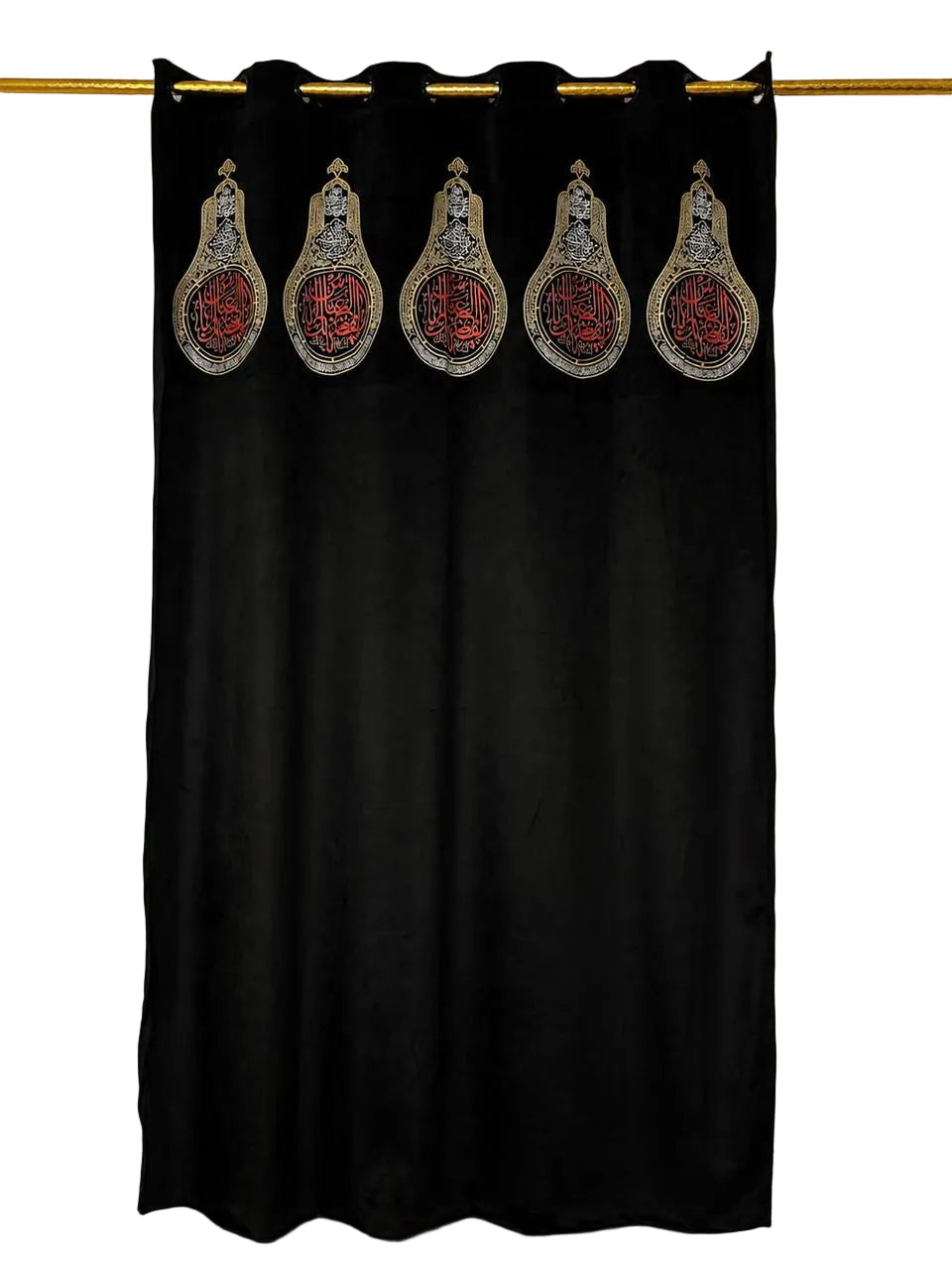 Imported Velvet Hazrat AS (AS) Black Curtain – Premium Digital Print Islamic Curtain 7.5 x 4.7 Ft

Description: