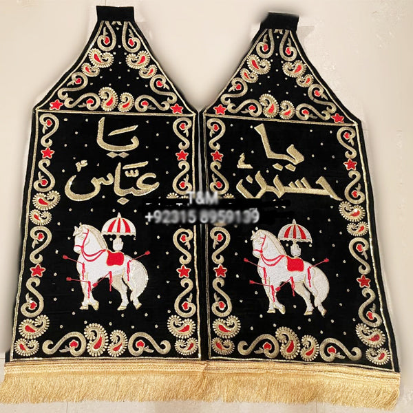 Ya Hussain AND Ya Abbas Patka Set of 2 Black Velvet